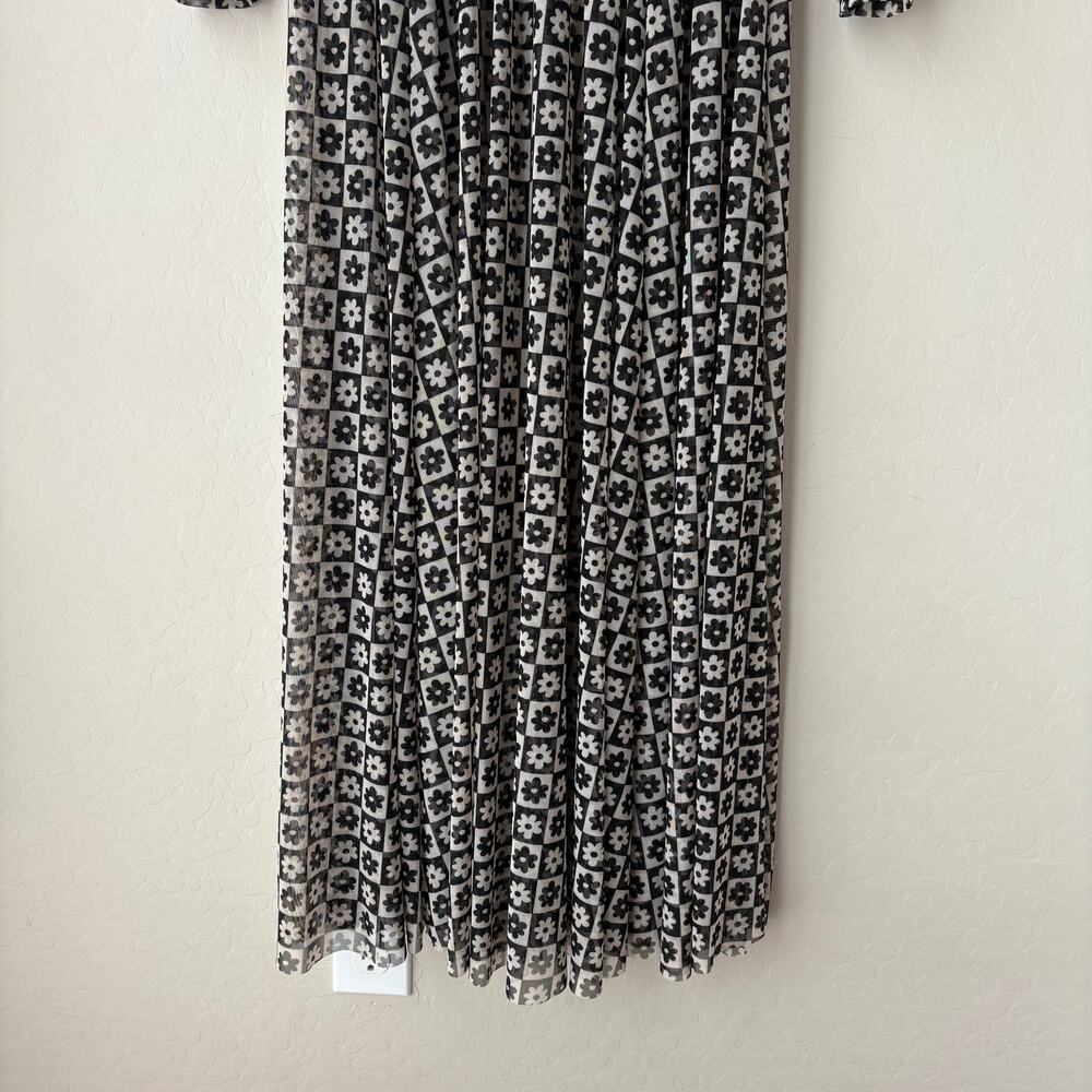Dressed in Lala Dress Mesh Floral Checkered Long Sleeve Maxi Dress Black White S - Picture 4 of 8